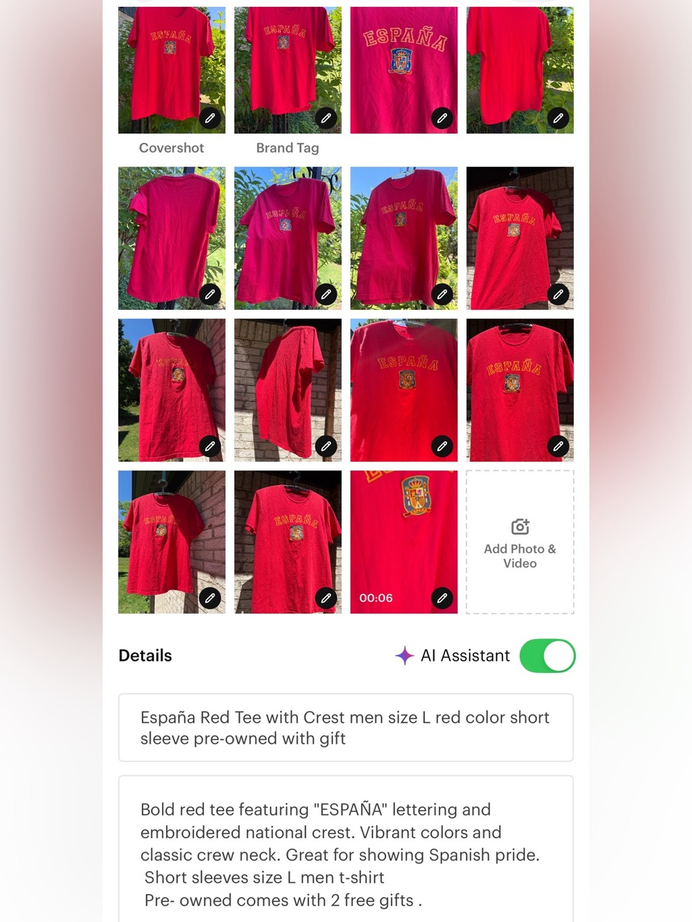 España Red Tee with Crest men size L red color short sleeve pre-owned with gift - Picture 16 of 16